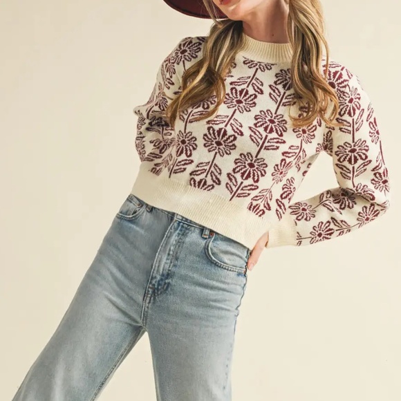 NWT Floral Pattern Knit Sweater - Picture 3 of 9
